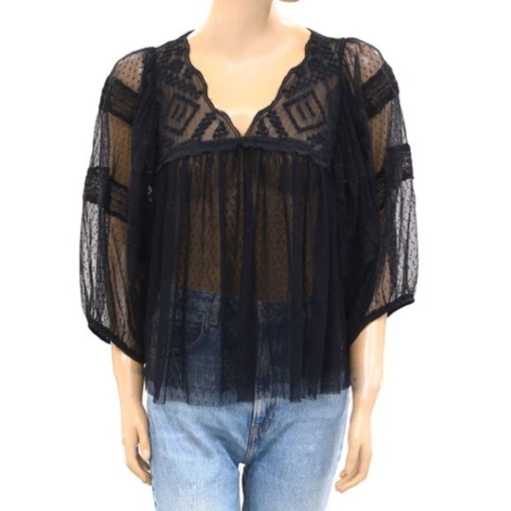 Free People NWOT True Candy Mesh Top Black - Picture 5 of 16